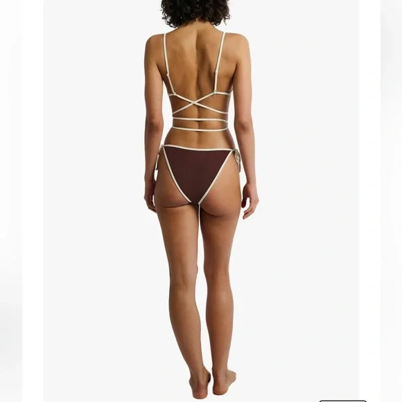 Onia Brown and Cream Cleo Bikini Set Rum/Egret Size M - Picture 3 of 4